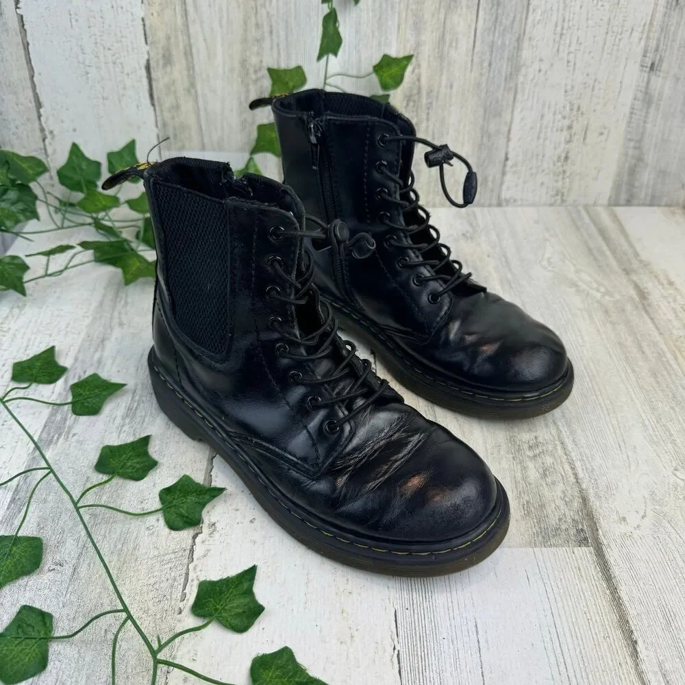 Dr Martens 1460 Harper Black Leather Zipper Unisex Kids Combat Boot Size 3
